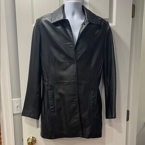 90s Vintage Black Leather Mid-Length Coat